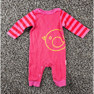 Giggle Baby Sz 0-3M One Piece Outfit Pink Striped Bird Print